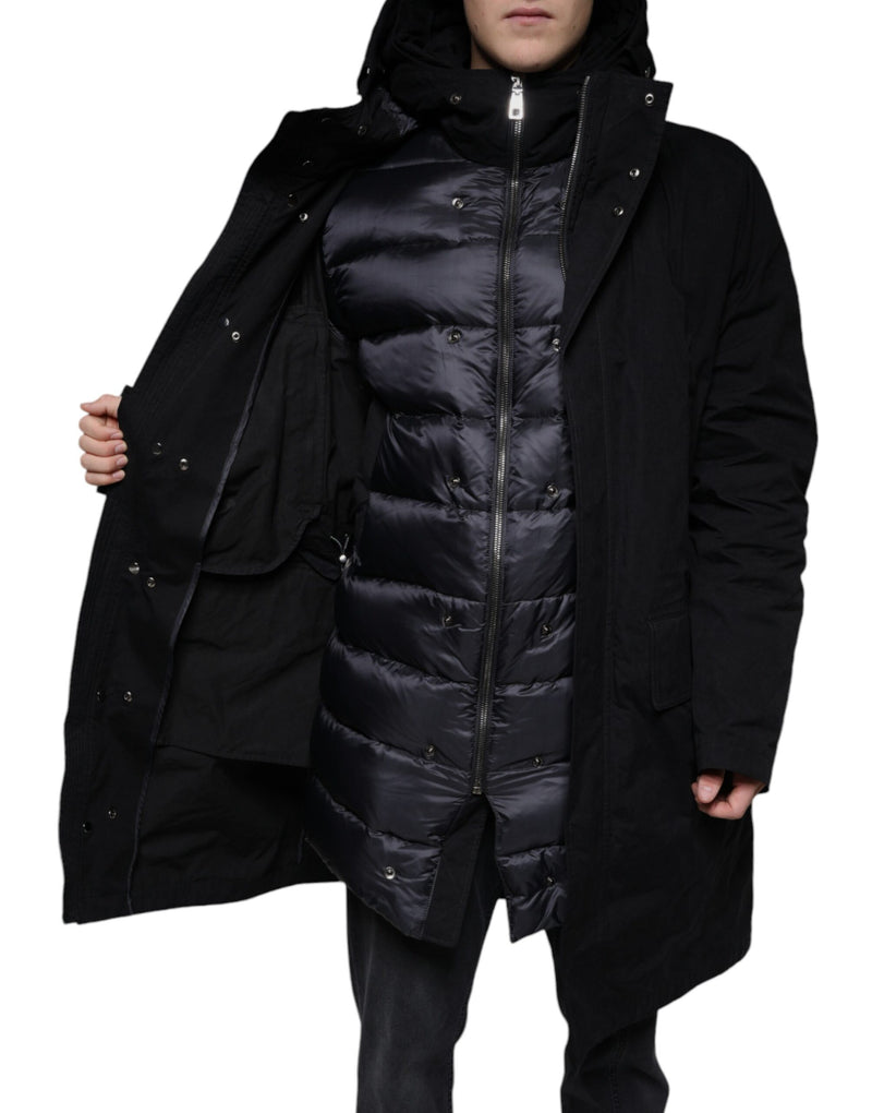 Black Hooded Parka Cotton Trench Coat Jacket Dolce & Gabbana