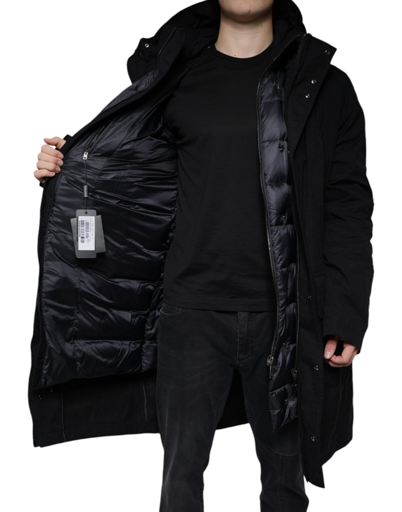 Black Hooded Parka Cotton Trench Coat Jacket Dolce & Gabbana