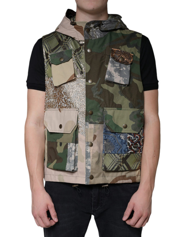Multicolor Patchwork Hooded Vest Jacket Dolce & Gabbana