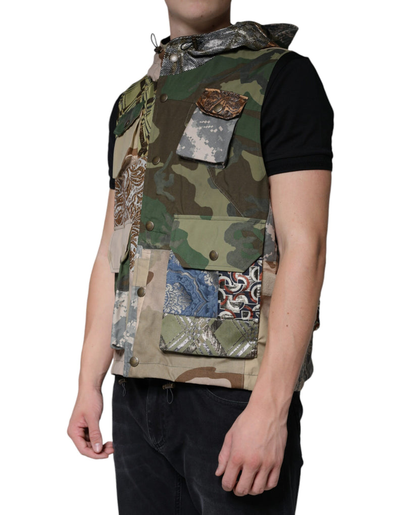 Multicolor Patchwork Hooded Vest Jacket Dolce & Gabbana