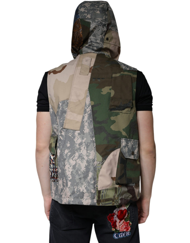 Multicolor Patchwork Hooded Vest Jacket Dolce & Gabbana