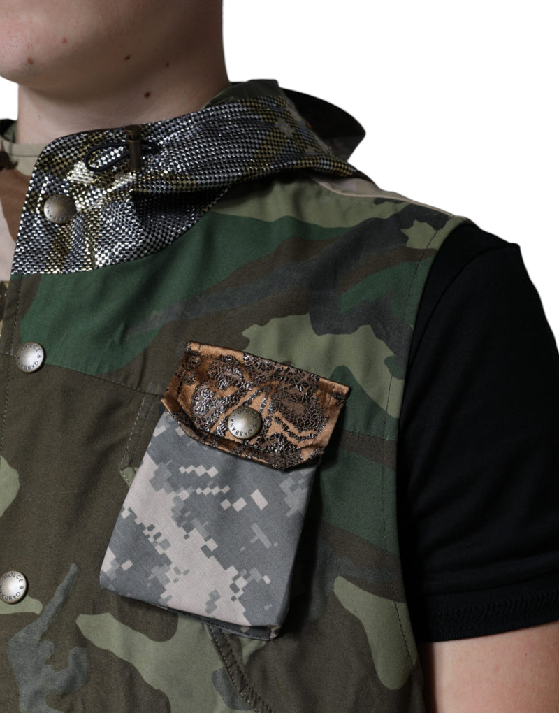 Multicolor Patchwork Hooded Vest Jacket Dolce & Gabbana