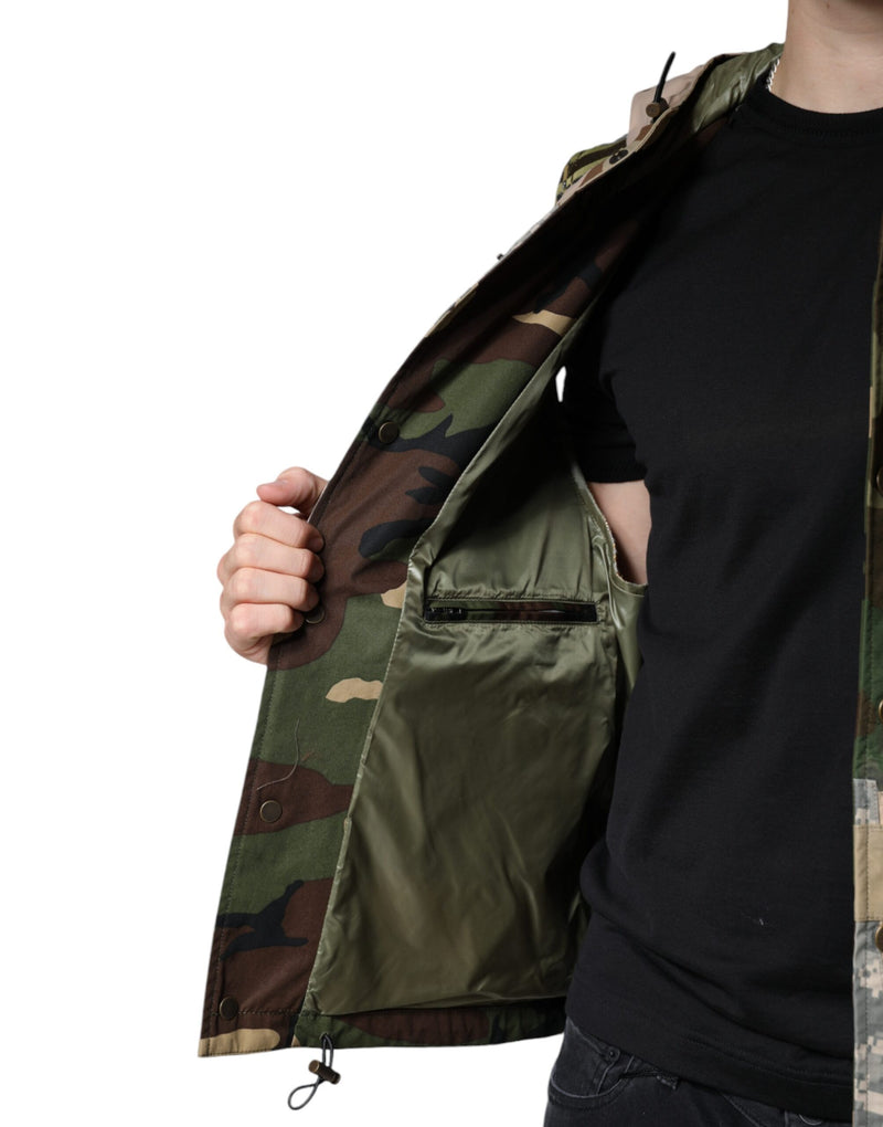 Multicolor Patchwork Hooded Vest Jacket Dolce & Gabbana