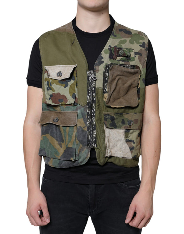 Multicolor Patchwork Sleeveless Vest Jacket Dolce & Gabbana