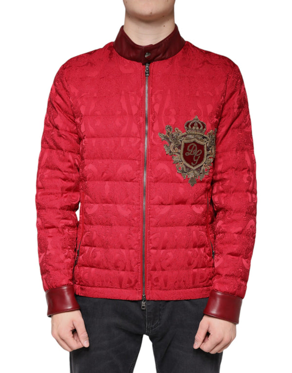 Red Quilted Bomber Gold Crown Logo Jacket Dolce & Gabbana