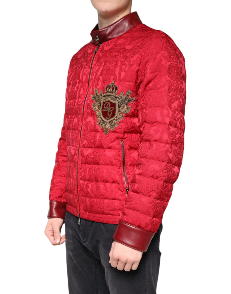 Red Quilted Bomber Gold Crown Logo Jacket Dolce & Gabbana