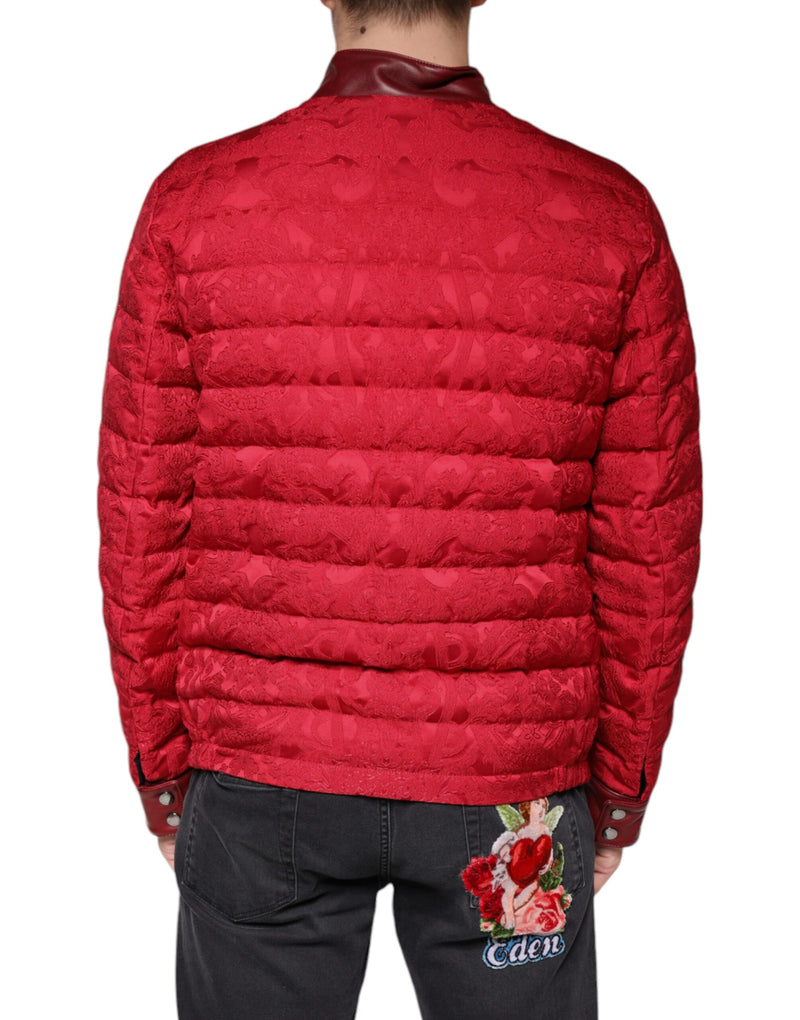 Red Quilted Bomber Gold Crown Logo Jacket Dolce & Gabbana