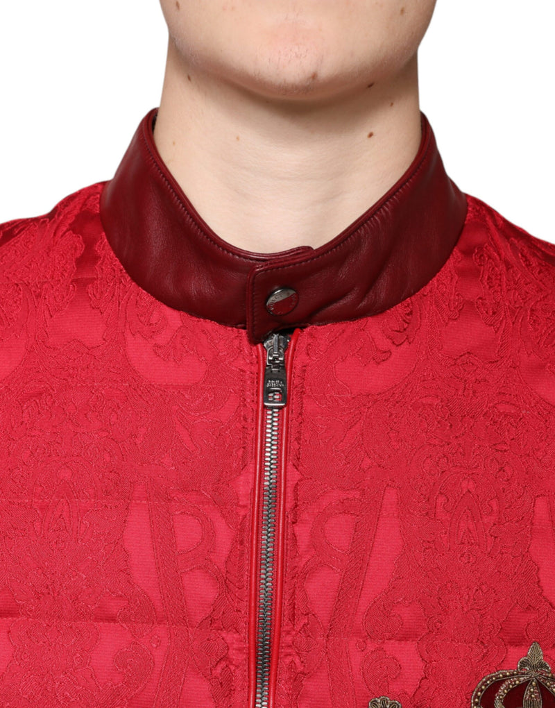 Red Quilted Bomber Gold Crown Logo Jacket Dolce & Gabbana