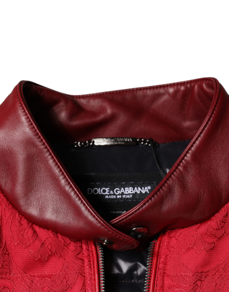 Red Quilted Bomber Gold Crown Logo Jacket Dolce & Gabbana