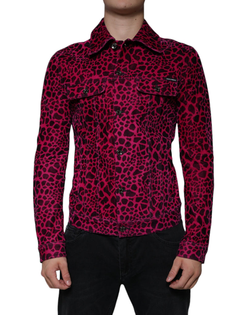 Fuchsia Leopard Button Down Collared Jacket Dolce & Gabbana