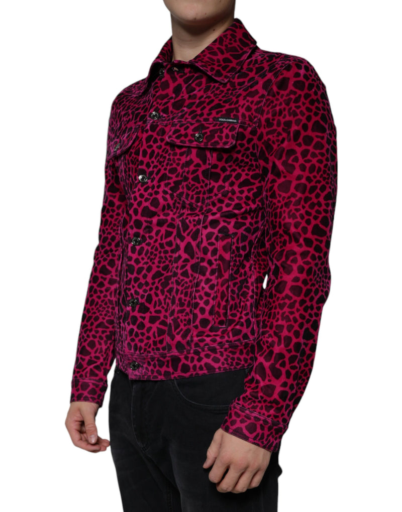 Fuchsia Leopard Button Down Collared Jacket Dolce & Gabbana