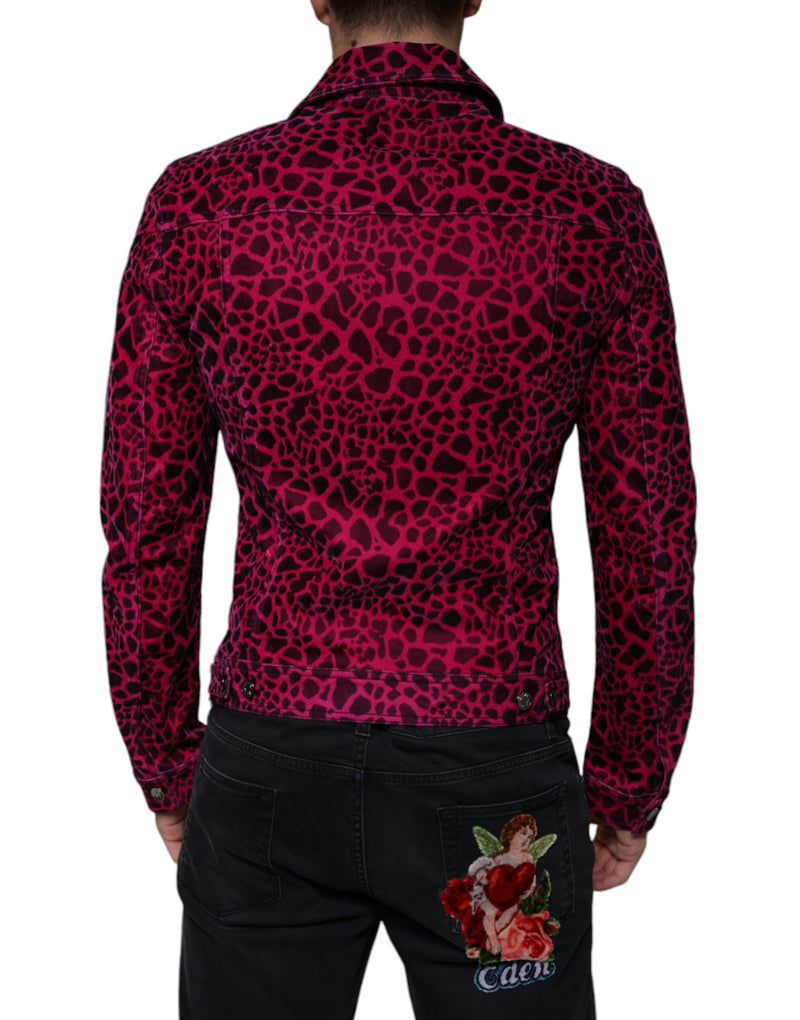 Fuchsia Leopard Button Down Collared Jacket Dolce & Gabbana