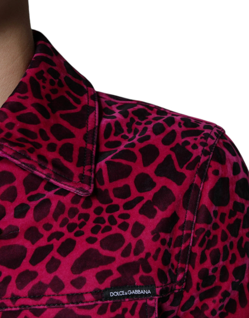 Fuchsia Leopard Button Down Collared Jacket Dolce & Gabbana