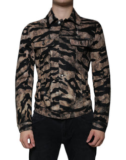 Brown Tiger Button Down Collared Jacket Dolce & Gabbana