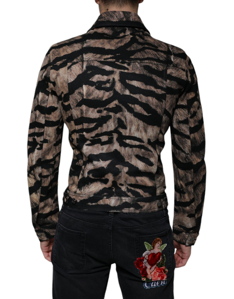 Brown Tiger Button Down Collared Jacket Dolce & Gabbana