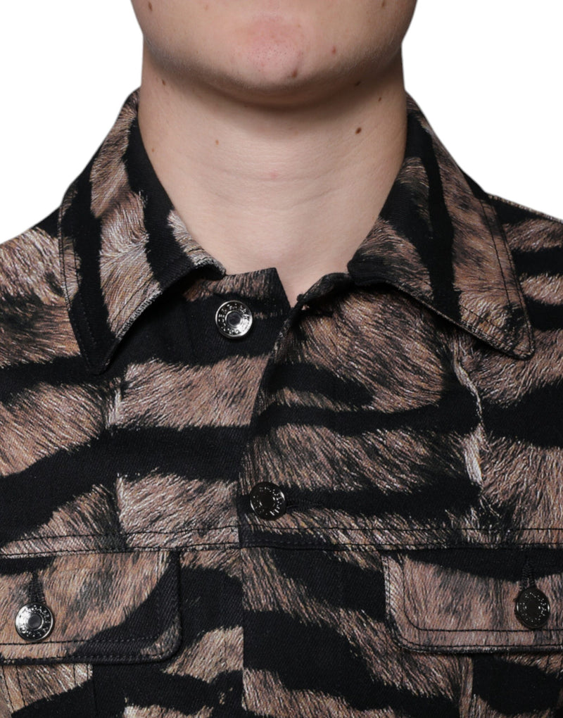 Brown Tiger Button Down Collared Jacket Dolce & Gabbana