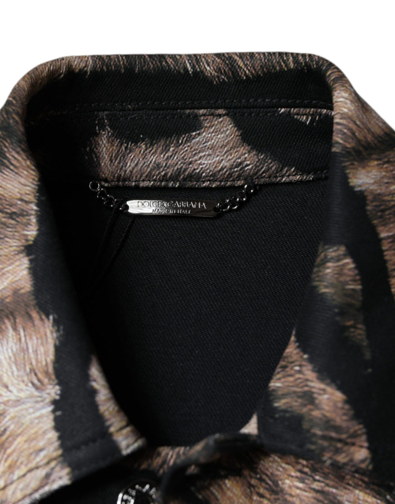 Brown Tiger Button Down Collared Jacket Dolce & Gabbana