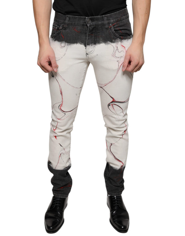 Black White Printed Skinny Men Denim Jeans Dolce & Gabbana