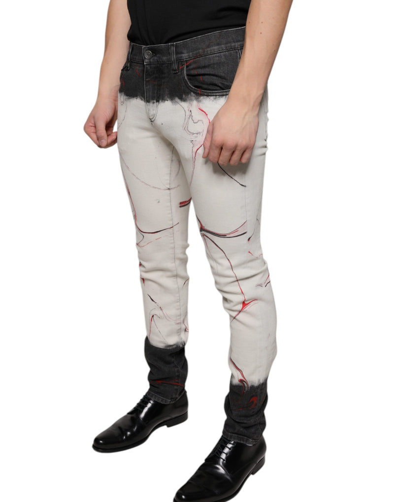 Black White Printed Skinny Men Denim Jeans Dolce & Gabbana