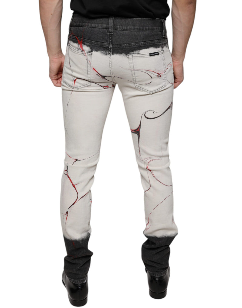 Black White Printed Skinny Men Denim Jeans Dolce & Gabbana