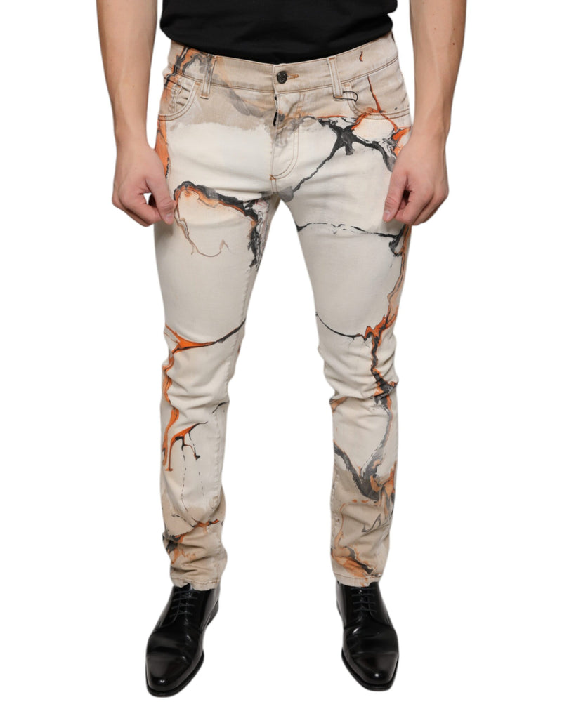 Beige Cotton Dye Slim Fit Men Denim Jeans Dolce & Gabbana