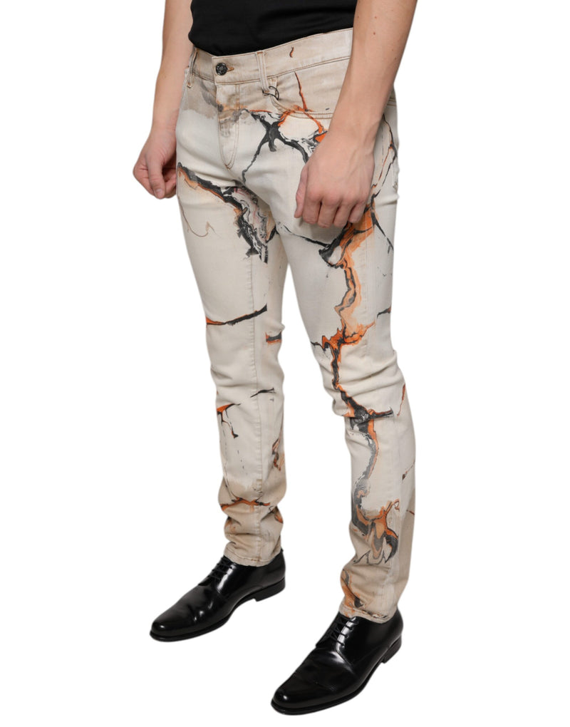 Beige Cotton Dye Slim Fit Men Denim Jeans Dolce & Gabbana