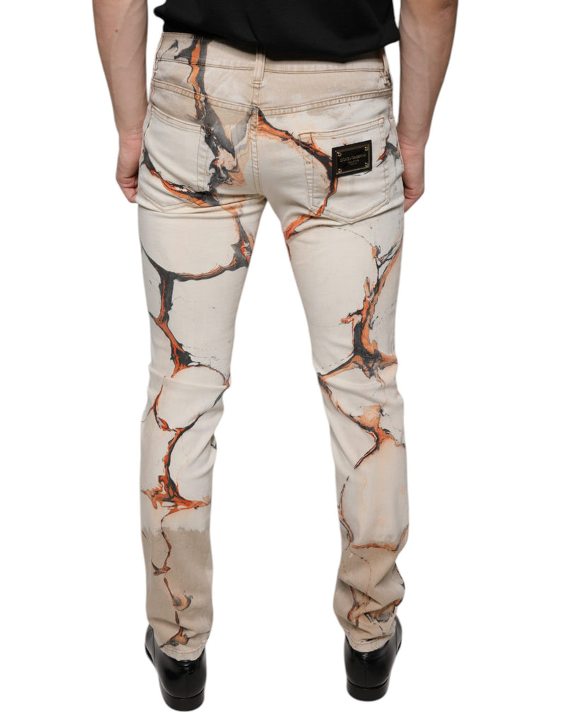 Beige Cotton Dye Slim Fit Men Denim Jeans Dolce & Gabbana