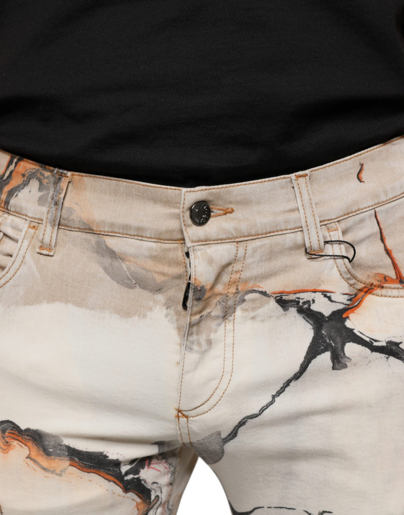 Beige Cotton Dye Slim Fit Men Denim Jeans Dolce & Gabbana