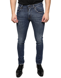 Dark Blue Washed Cotton Skinny Denim Jeans Dolce & Gabbana