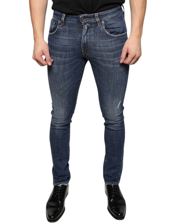 Dark Blue Washed Cotton Skinny Denim Jeans Dolce & Gabbana