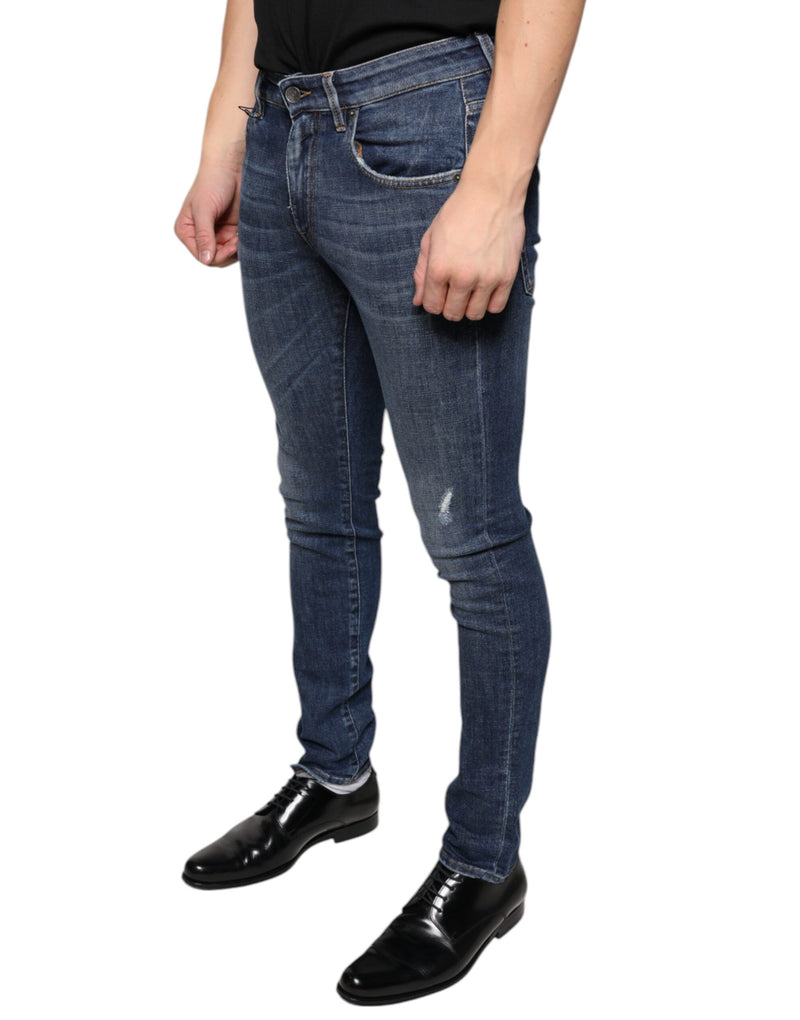 Dark Blue Washed Cotton Skinny Denim Jeans Dolce & Gabbana