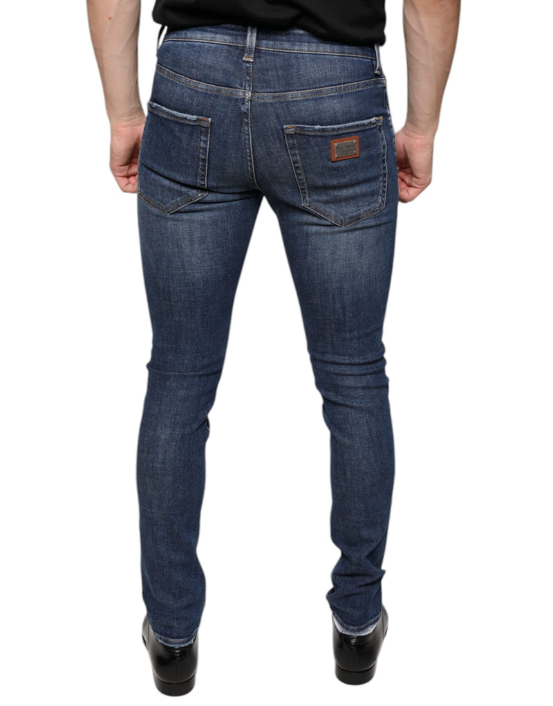 Dark Blue Washed Cotton Skinny Denim Jeans Dolce & Gabbana