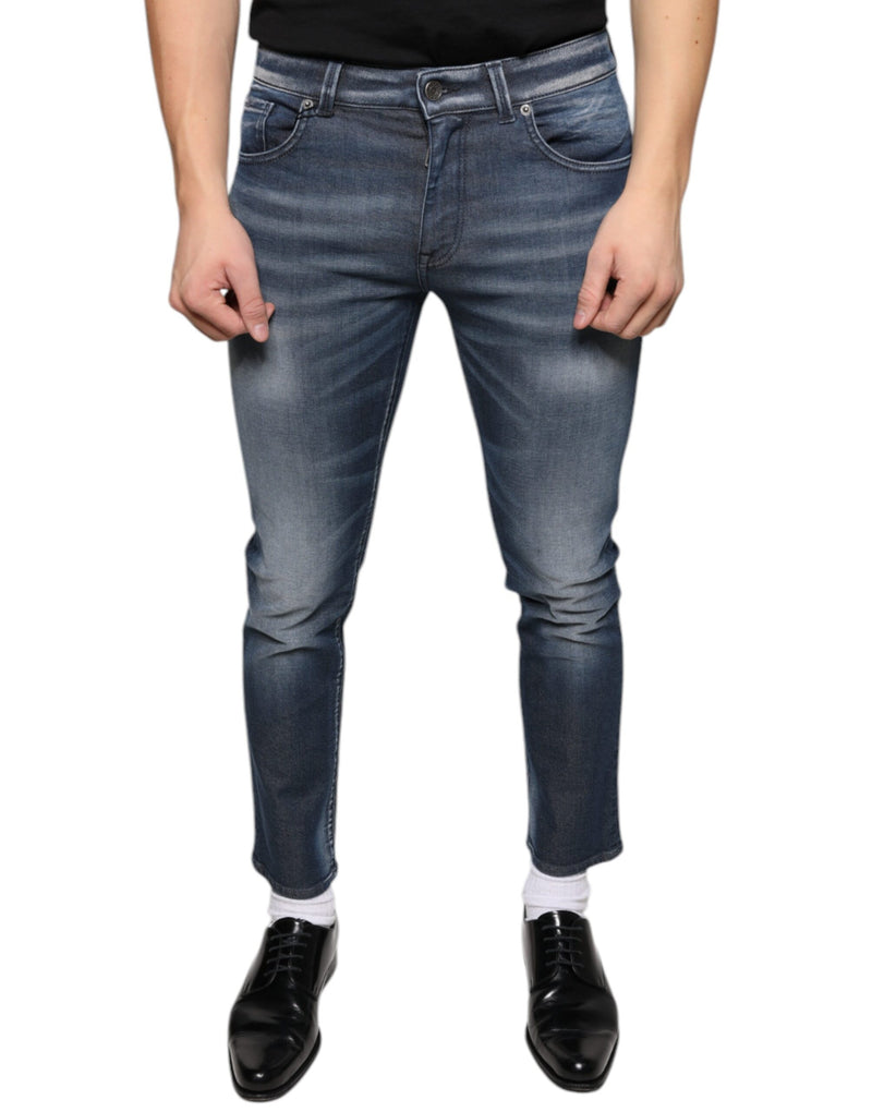 Dark Blue Washed Cotton Skinny Denim Jeans Dolce & Gabbana