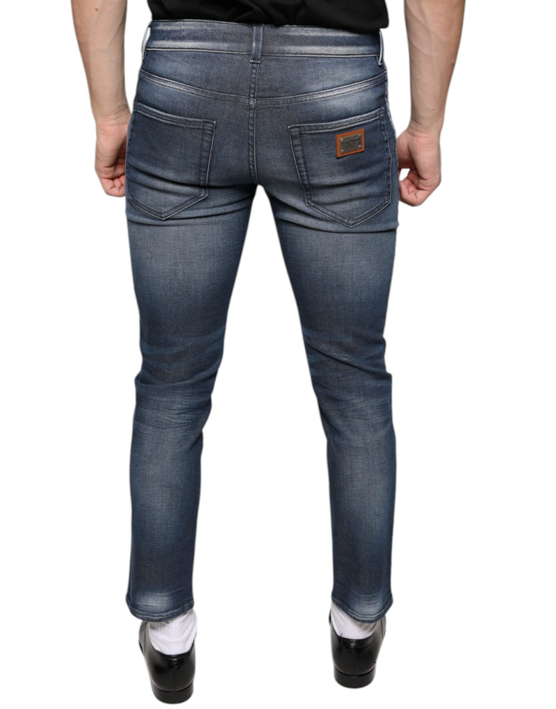 Dark Blue Washed Cotton Skinny Denim Jeans Dolce & Gabbana