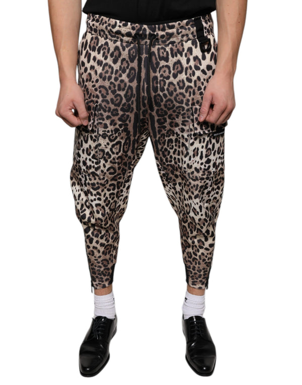 Brown Leopard Polyester Jogger Pants Dolce & Gabbana