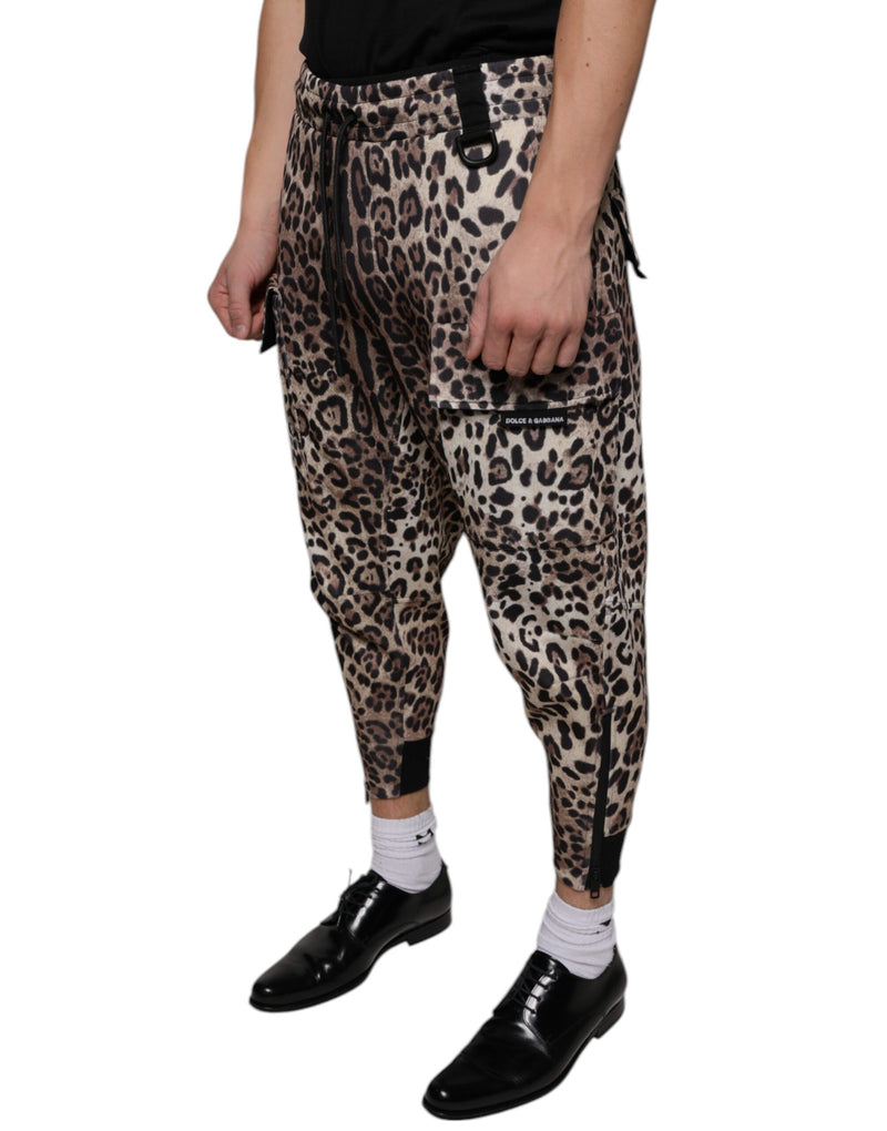 Brown Leopard Polyester Jogger Pants Dolce & Gabbana