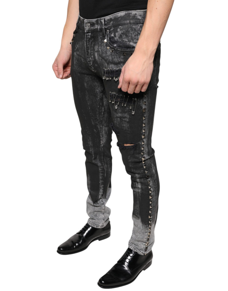 Black Embellished Cotton Skinny Denim Jeans Dolce & Gabbana