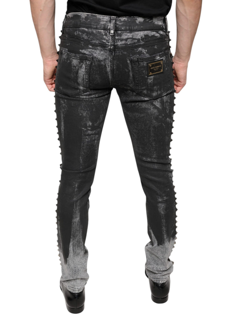 Black Embellished Cotton Skinny Denim Jeans Dolce & Gabbana