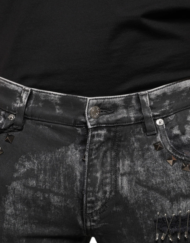 Black Embellished Cotton Skinny Denim Jeans Dolce & Gabbana