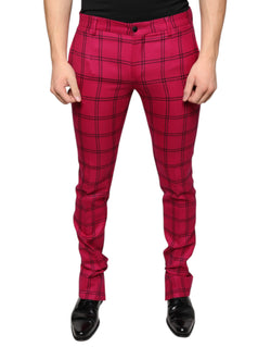 Pink Checkered Wool Skinny Pants Dolce & Gabbana