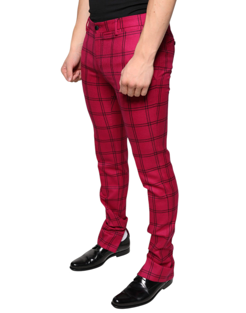 Pink Checkered Wool Skinny Pants Dolce & Gabbana