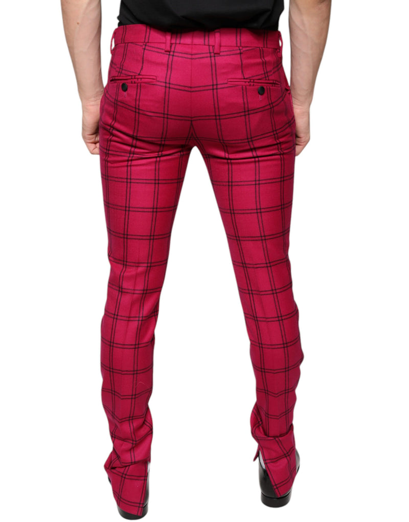 Pink Checkered Wool Skinny Pants Dolce & Gabbana