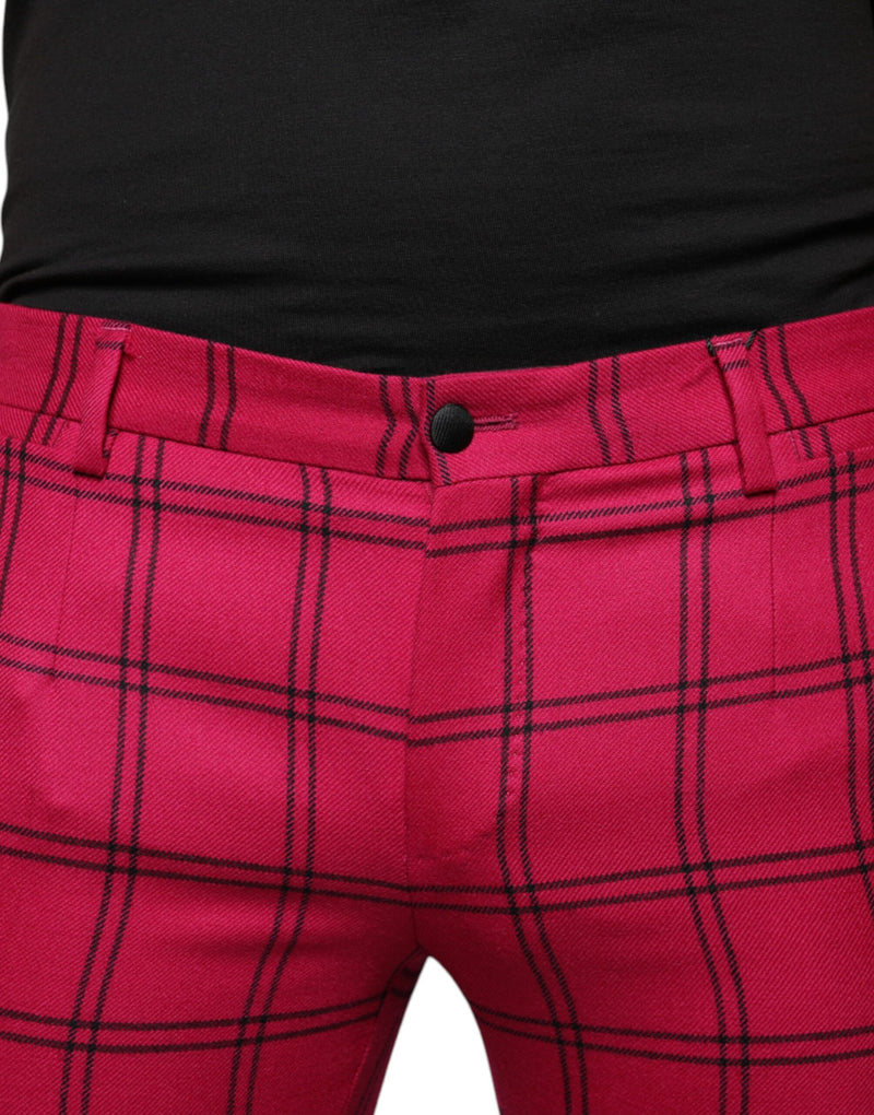 Pink Checkered Wool Skinny Pants Dolce & Gabbana