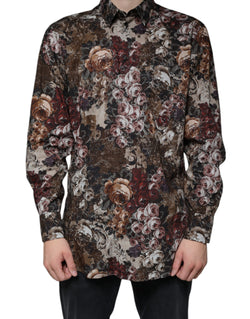 Multicolor Floral Cotton Men Dress GOLD Shirt Dolce & Gabbana