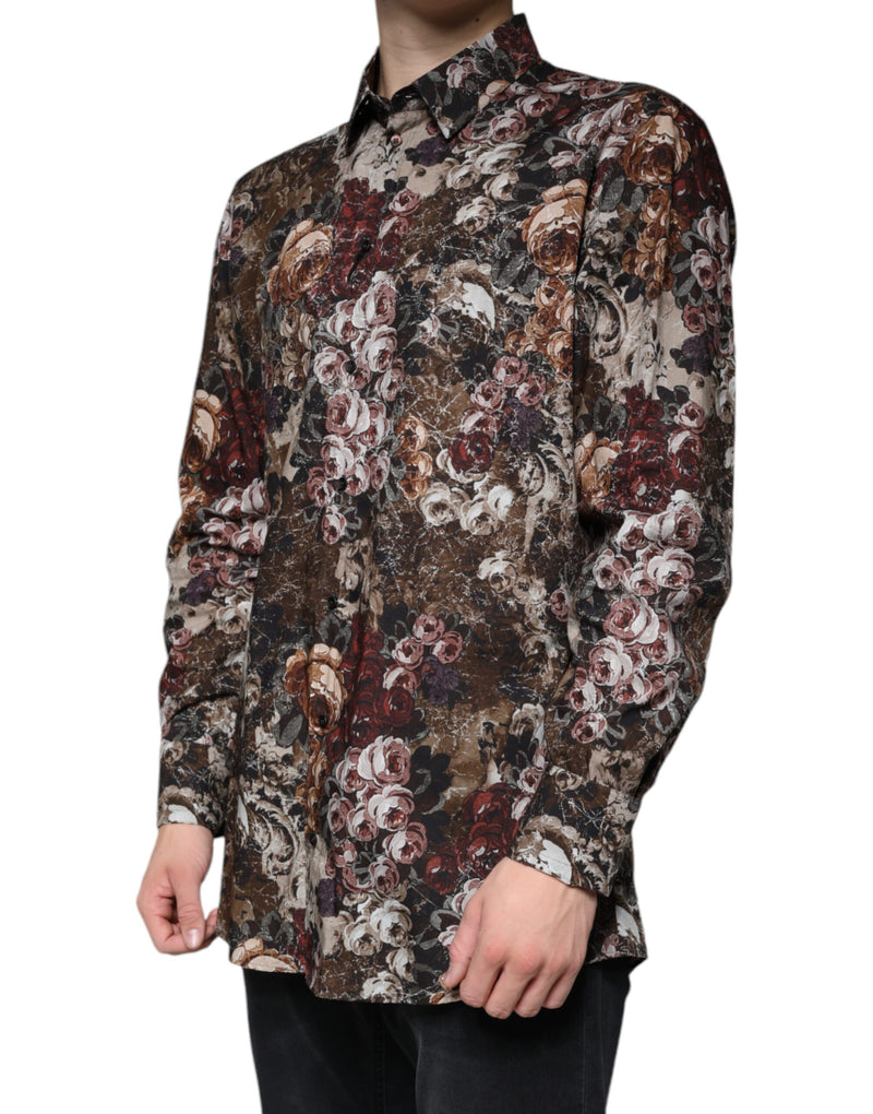 Multicolor Floral Cotton Men Dress GOLD Shirt Dolce & Gabbana