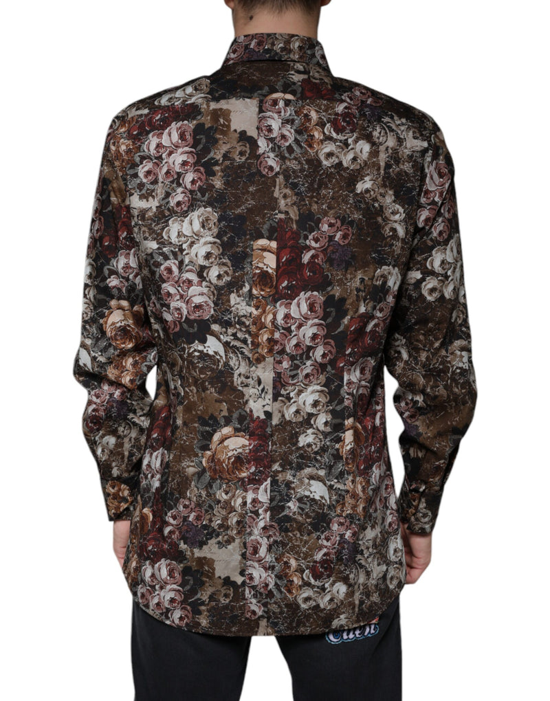 Multicolor Floral Cotton Men Dress GOLD Shirt Dolce & Gabbana