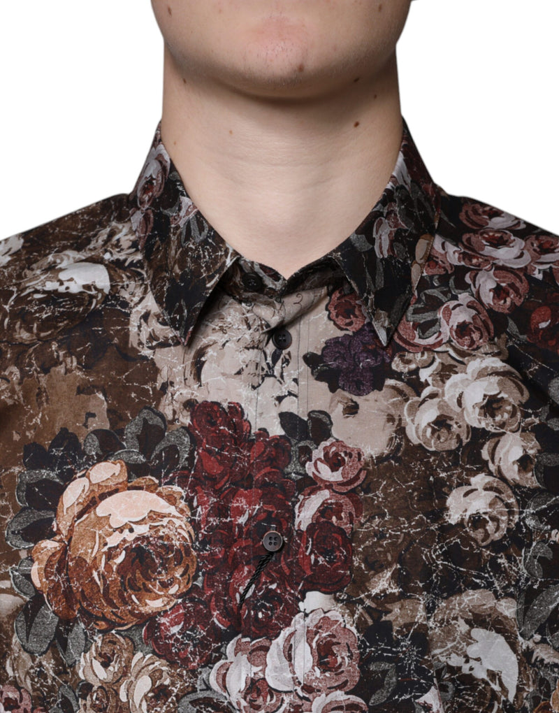 Multicolor Floral Cotton Men Dress GOLD Shirt Dolce & Gabbana