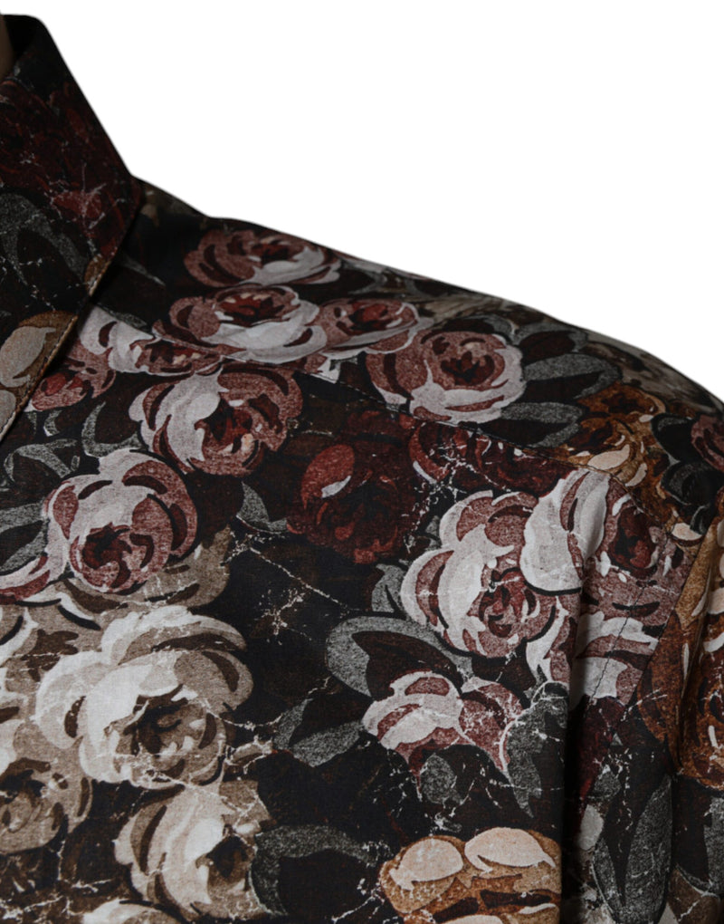 Multicolor Floral Cotton Men Dress GOLD Shirt Dolce & Gabbana