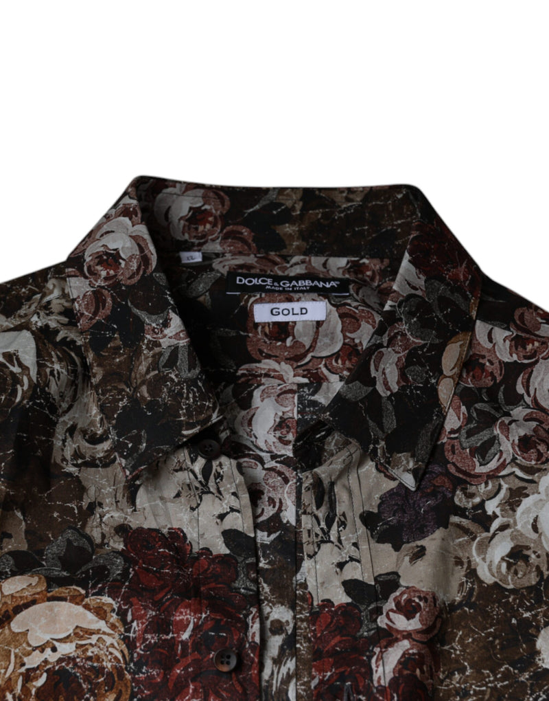 Multicolor Floral Cotton Men Dress GOLD Shirt Dolce & Gabbana