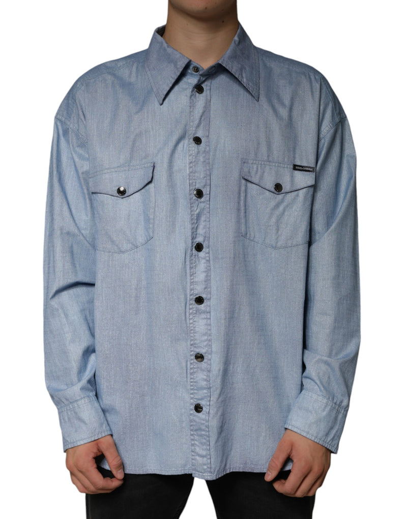 Light Blue Cotton Button Down Casual Shirt Dolce & Gabbana